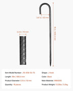 VEVOR Rebar Stakes, 16-Inch, Heavy-Duty 0.4 in Diameter J Hook, Galvanized Steel Ground Anchors with Chisel Point End & Rust-Resistant Coating, for Gardening Support, Fence, Camping Tents (16-Pack)