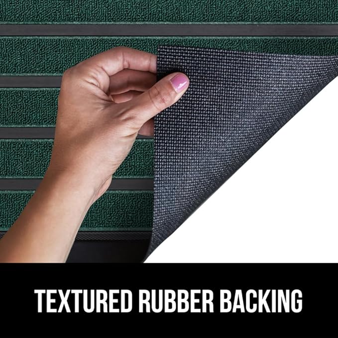 GORILLA GRIP 100% Waterproof All-Season WeatherMax Doormat US Designed Natural Rubber, Stain and Fade Resistant, Low Profile Indoor Outdoor Door Mats, Easy Clean Patio Mat, 23x35, Green Stripe