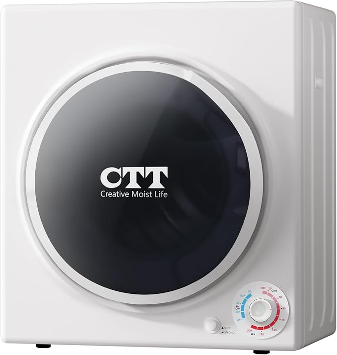 CTT 3.5 Cu. Ft. Clothes Dryer, 1500W Electric Dryers for Clothes, 110V Electric Clothes Dryer with Stainless Steel Drumble for 13.2 lbs. with 4 Automatic Drying Modes (White)