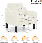 VINGLI Mid Century Modern Accent Chairs for Living Room, Cream White Comfy Reading Chair Soft Chenille Sofa Chairs Upholstered Side Armchair for Living Room, Bedroom, Apartment