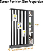 Wall Room Divider, Storage Cabinet Storage Display with Shelves, Modern Freestanding Wood Room Divider Screen, Wall Privacy Screens for Home Decorative (Grey,43.3" L x 9.5" W x 79.5" H)