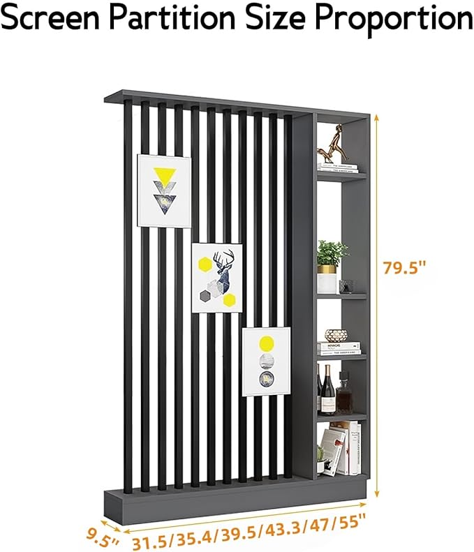 Wall Room Divider, Storage Cabinet Storage Display with Shelves, Modern Freestanding Wood Room Divider Screen, Wall Privacy Screens for Home Decorative (Grey,43.3" L x 9.5" W x 79.5" H)