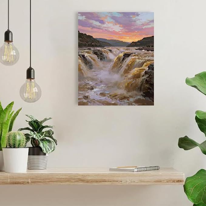 The surging waterfall scenery in the canyon is suitable for posting in the living room bedroom and office landscape posters