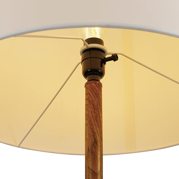 GLOBE Electric Novogratz x Harrington 65" Floor Lamp, 2-Tone Faux Wood Base, White Fabric Shade, Socket Rotary Switch 67225