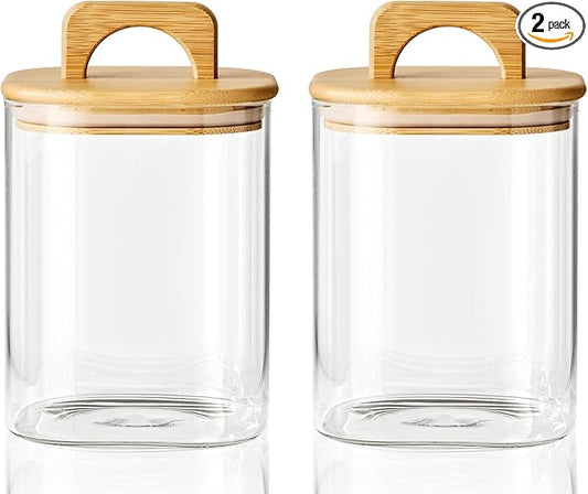 Sweejar 1 qt Glass Food Storage Containers with Lids, Coffee Container for Ground Coffee, 32 oz Glass Jars with Bamboo Lids, 2 Pack