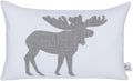 Lumbar Pillow Covers 12x20 Inches Moose Decorative Cotton Linen Throw Lumbar Waist Embroidered Cushions Covers for Couch Sofa Bedroom (White)