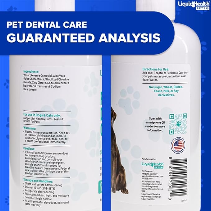 LIQUIDHEALTH Pet Dental Care Water Additive for Dogs & Cats - Fast Acting Pet Bad Breath Freshener, Dog Mouth Wash, Animal Oral Dental Rinse, Plaque & Tartar Teeth Cleaning Solution, USA Made (16 oz)