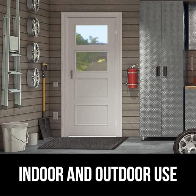 GORILLA GRIP 100% Waterproof All-Season WeatherMax Doormat, 47x35, US Designed Natural Rubber, Stain and Fade Resistant, Low Profile Indoor Outdoor Door Mats, Easy Clean Patio Mat, Gray Diamond