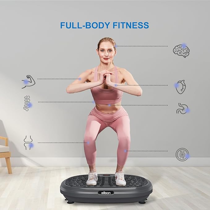 EILISON FitMax 3D XL Vibration Plate Exercise Machine - Whole Body Workout Vibration Platform w/Loop Bands - Lymphatic Drainage Machine for Weight Loss, Shaping, Wellness, Recovery
