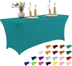 IVAPUPU 6FT Table Cloth for Rectangular Fitted Events Stretch Lake Blue Table Covers Washable Cover Spandex Tablecloth Protector for Party, Wedding, Cocktail, Banquet, Festival