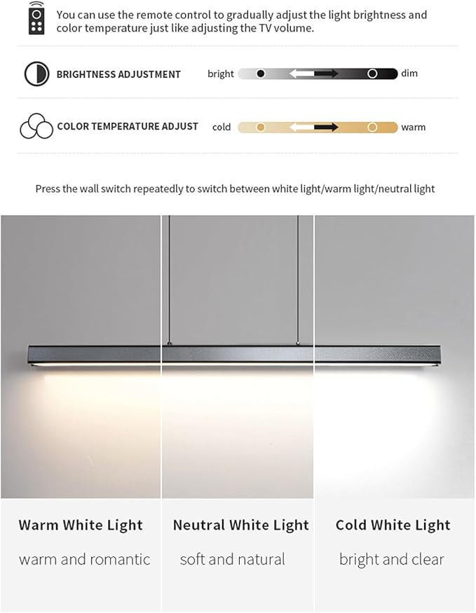 JAYMP Minimalist Linear Pendant Light Dimmable LED Modern Chandelier Dining Room Island Light Restaurant Cafe Bar Office Hanging Lamp Black 57"