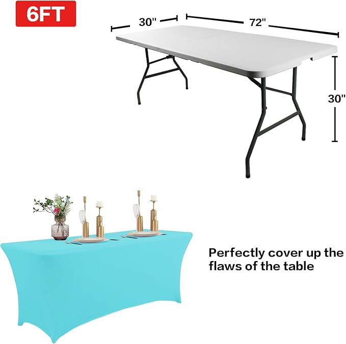 IVAPUPU 2 Pack 4FT Table Cloth for Rectangular Fitted Events Stretch Blue Mist Table Covers Washable Cover Spandex Tablecloth Protector for Party, Wedding, Cocktail, Banquet, Festival