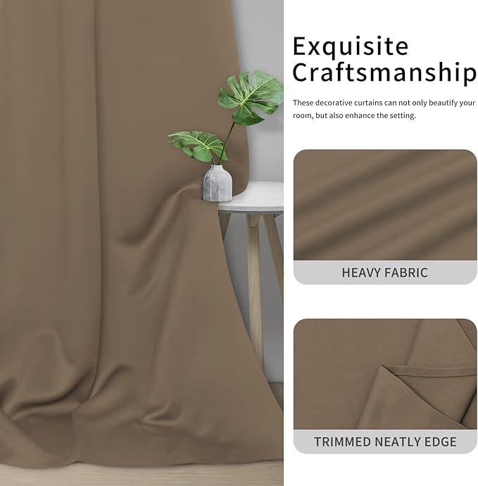 Easy-Going Blackout Curtains for Bedroom, Solid Thermal Insulated Grommet and Noise Reduction Window Drapes, Room Darkening Curtains for Living Room, 2 Panels (42x95 in, Camel)