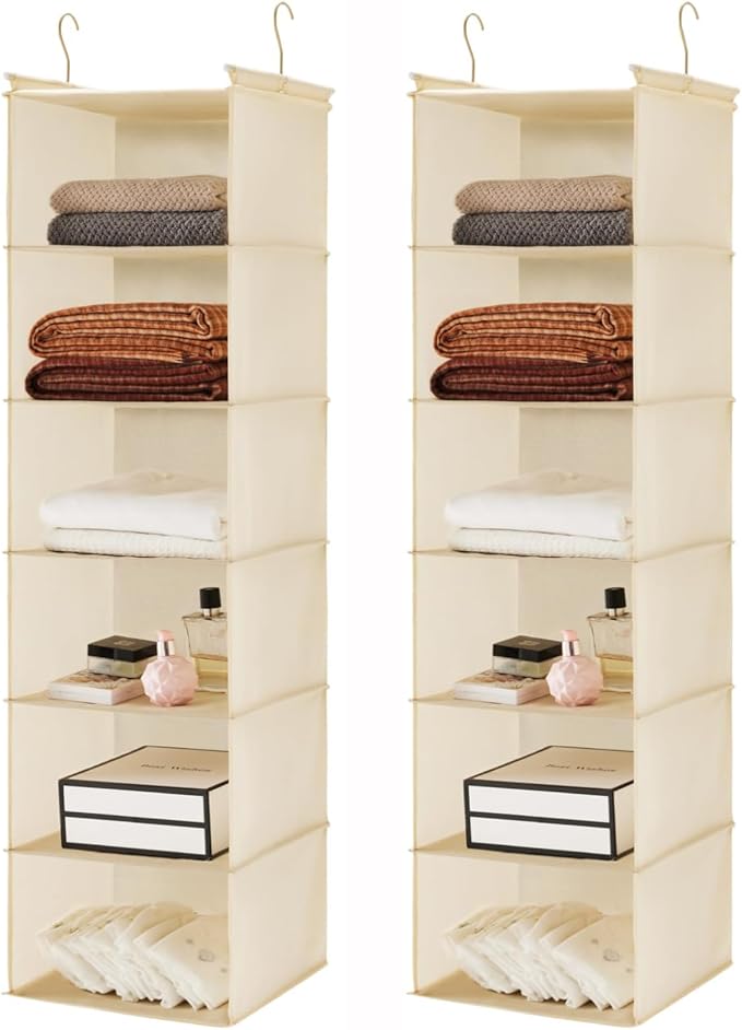 MAX Houser 6 Tier Shelf Hanging Closet Organizer, Closet Hanging Shelf with 2 Sturdy Hooks for Storage,2 Pack, Foldable (Yellow)