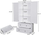 64.2" Tall White Kitchen Pantry, Storage Cabinet with Doors and Drawers, Freestanding Wooden Organizer for Kitchen, Dining Room