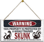 Warning Sign, Skunk Warning Wood Plaque Sign, Funny Door Signs, Decorative Wood Hanging Suspension Plaque, Farmhouse Wooden Wall Decor, Outdoor Hanging Wooden Signs