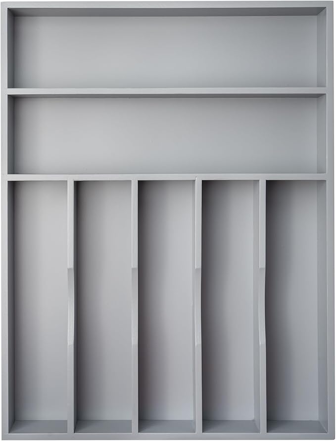 Silverware Organizer 13 Inch Gray Bamboo Kitchen Drawer Organizer 7 Slots Utensil Organizer Silverware Holder Cutlery Organizer Flatware Tray (Large)