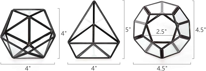 Mkono 4 Inches Mini Glass Geometric Terrarium Container Set of 3 Modern Tabletop Planter Shelves Decor Display Centerpiece for Succulent Miniature Fairy Garden Air Plant, Black(Plant Not Included)