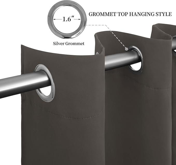Easy-Going Blackout Curtains for Bedroom, Solid Thermal Insulated Grommet and Noise Reduction Window Drapes, Room Darkening Curtains for Living Room, 2 Panels (52x63 in,Taupe)