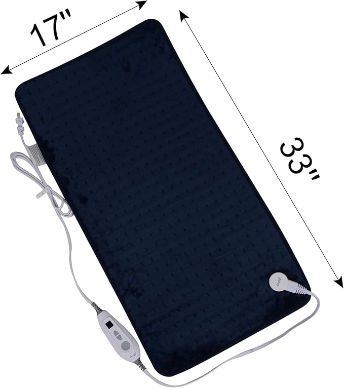 Ruqiji 17''x33'' XXXL King Size Heating Pad with 120 Minutes Auto Shut Off&6 Temperature Settings, Flannel Electric Heating Pad/Pain Relief for Back/Neck/Shoulders/Menstrual Pain/Leg Cramp (Dark Blue)
