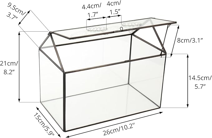NCYP Glass Terrarium with Lid and Air Holes for Snails, Succulents Plants, Small Cactus - 10.2" x 5.9" x 8.2" House Shape Geometric Clear Box, Indoor Tabletop Decor Black (Terrarium Only)