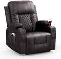 Recliner Chairs for Adults, FSC Certified Massage Rocker with Heated Modern Ergonomic Lounge 360 Degree Swivel Single Sofa Seat Living Room Lounge Recliners Brown
