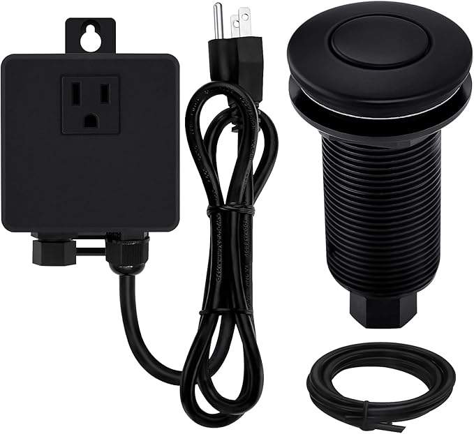 Garbage Disposal SinkTop Air Switch Kit with Long Button,Brass Made Cover,UL,Matte Black