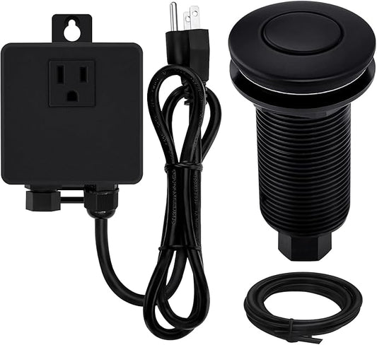 Garbage Disposal SinkTop Air Switch Kit with Long Button,Brass Made Cover,UL,Matte Black
