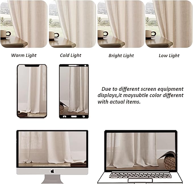 Joydeco Custom Linen Curtains for Living Room, Light Filtreing Curtain 1 Panel Light Filtering Rod Pocket Back Tab (Ecru, Custom Size)
