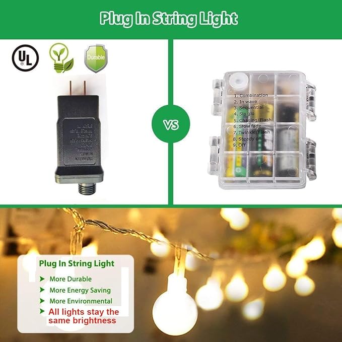 Globe String Lights Plug in 116 Ft. 200 LED 8 Modes with Remote,Waterproof Fairy String Lights for Indoor Outdoor Bedroom Party Wedding Garden Christmas Tree Decor,Warm White