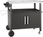 Dining Cart Table with Big Storage Cabinet, Movable Outdoor BBQ Grill Table Pizza Oven Stand, Kitchen Cart Island Multifunctional Food Prep for Inside and Outside