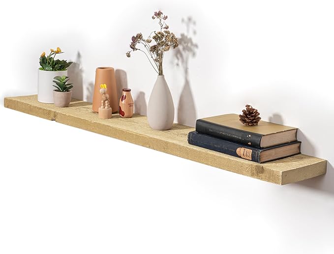 Fun Memories Floating Shelves for Wall Decor, 48"x8" Rustic Reclaimed Wood Shelves, Heavy-Duty Wall Mounted Shelves with Invisible Brackets for Living Room, Bedroom, Kitchen, Natural Finish, Set of 2