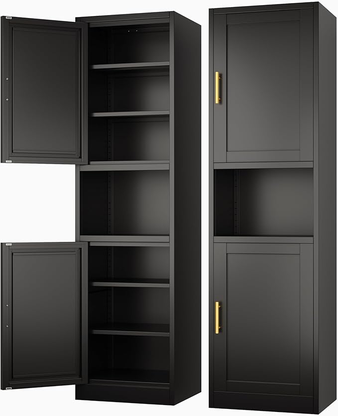 Tall Narrow Storage Cabinet 66.93" H Tall Bathroom Cabinet Metal Pantry Cabinets, 4 Adjustable Shelves for Kitchen, Home Office, Living Room, Dinning Room (16 inches Wide Black)