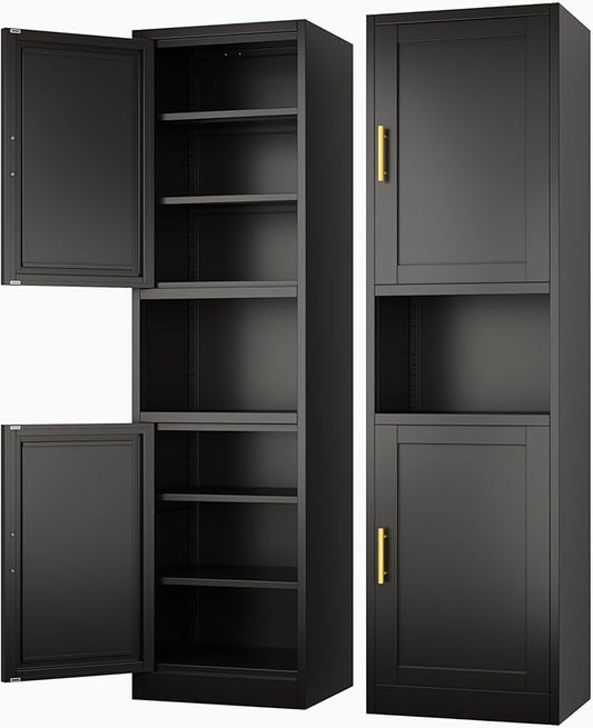 Tall Narrow Storage Cabinet 66.93" H Tall Bathroom Cabinet Metal Pantry Cabinets, 4 Adjustable Shelves for Kitchen, Home Office, Living Room, Dinning Room (16 inches Wide Black)