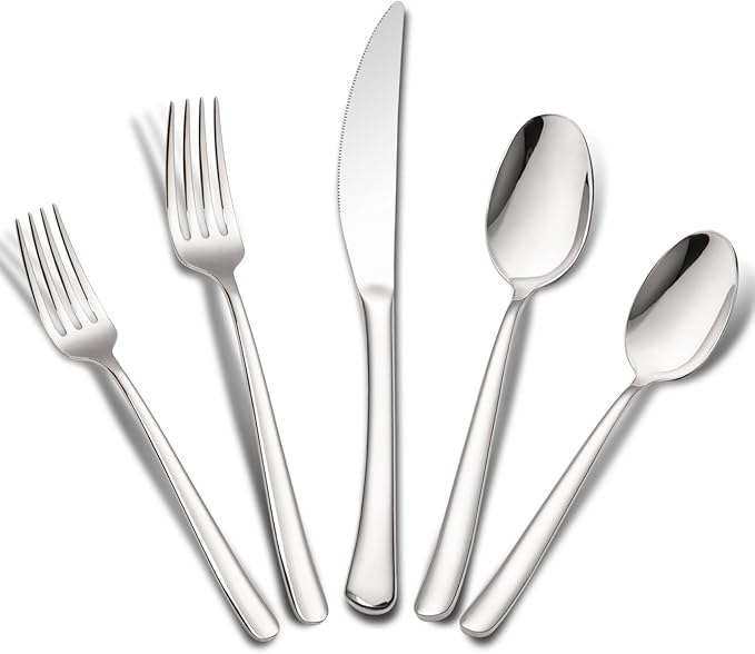 Aisoso 20-Piece High-End Silverware Set with Forks Spoons and Knives, Stainless Steel Serving Utensils for 4 with Mirror Finished Handle, Durability and Dishwasher Safe for Restaurant, Weddings