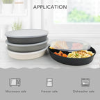greenandlife 9 Inch 4PCS Divided Plates with Lids, Portion Control Plates for Kids Adults, Dishwasher Microwave Safe Compartment Plate, Unbreakable Lightweight Reusable Wheat Straw Plate, Grey Black