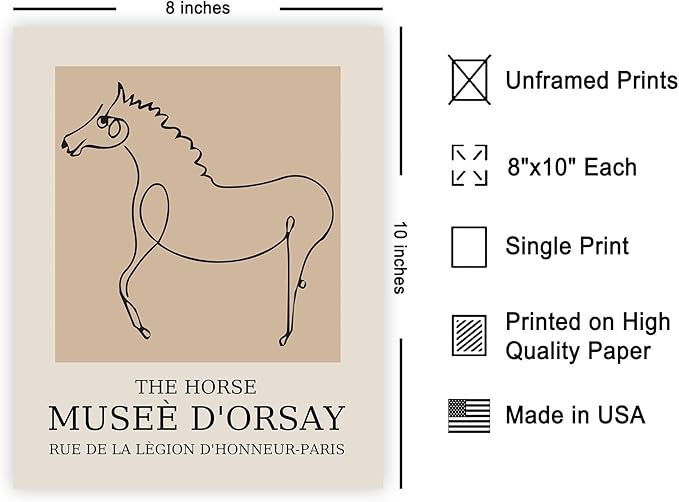 Poster Master Vintage Poster - Retro Horse Print - Line Drawing Art - Sketch Art - Gift for Boys, Girls & Animal Lover - Minimal Wall Decor for Kid's Room or Nursery - 8x10 UNFRAMED Wall Art