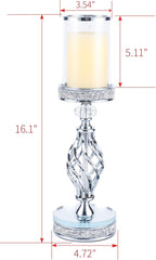 Hanjue Crystal Candle Holders for Pillar Candle, Metal Crystal Candle Holder for Home Decor, Centerpieces, Coffee Dining Table CH0509 (Silver (L))