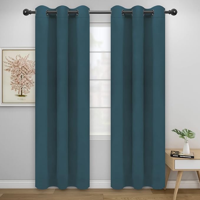 Easy-Going Blackout Curtains for Bedroom, Solid Thermal Insulated Grommet and Noise Reduction Window Drapes, Room Darkening Curtains for Living Room, 2 Panels(46x84 in, Bluestone)