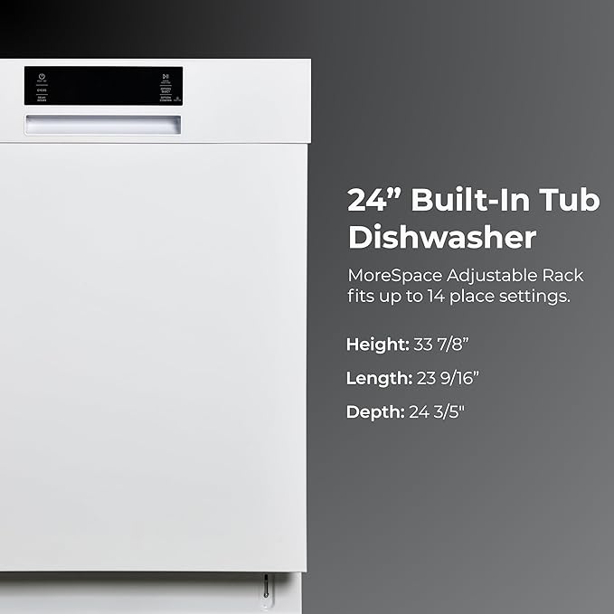 Kenmore 24" Built-in Stainless Steel Tub Dishwasher SmartWash, UltraWash, SmartDry Plus, MoreSpace Adjustable Rack and Leak Detect, Energy Star Certified, White
