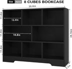Book Shelf Set of 2, 8 Cubes Storage Organizer, 3-Tier Open Shelf Wooden Bookcase, Freestanding Balck Bookshelf Cube Shelf for Bedroom, Living Room, Home Office