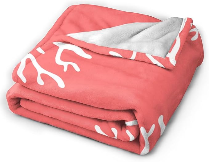 HGOD DESIGNS Beach Coral Fleece Throw Blanket Soft Cozy Coral Fuzzy Blanket Caring for Women & Adults Ocean Coral Pink Branch Reef Nature Red White Plush Microfiber Blanket 50"x60"