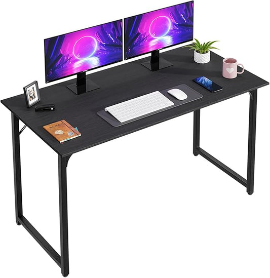 PayLessHere | 47 Inch Computer Desk | Black | Office Desk with Metal Frame, Adjustable Feet | Water-Resistant, Scratchproof Surface | Sturdy Writing Table for Home Office or Study | Pack of 1