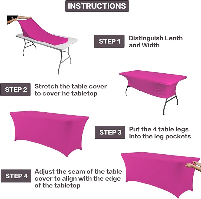 IVAPUPU 4FT Table Cloth for Rectangular Fitted Events Stretch Fuchsia Table Covers Washable Cover Spandex Tablecloth Protector for Party, Wedding, Cocktail, Banquet, Festival