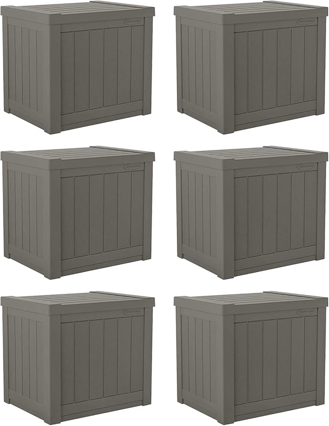 Suncast SS500ST 22 Gallon Small Resin Outdoor Patio Storage Deck Box (6 Pack)
