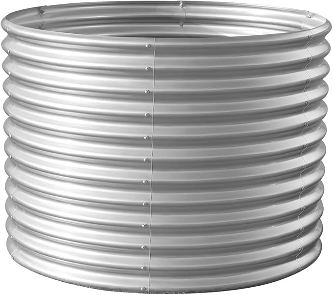 Land Guard 4×4×3ft Galvanized Raised Garden Bed Kit, Round Galvanized Planter Raised Garden Boxes Outdoor, Large Metal Raised Garden Beds for Vegetables, Silver