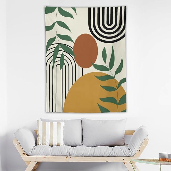 ICMOLYYENLO Boho Plant Aesthetic Tapestry, Abstract Medieval Arch Sun Home Aesthetic Wall Hanging For Bedroom Living Room Dormitory Tapestry 60x80 Inches