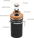 TEDSWAIT Coffee Canisters Airtight Coffee Bean Storage Container Kitchen Stainless Steel Food Storage Container with Scoop Date Tracker & CO2 Valve 61Fl Oz (Black)