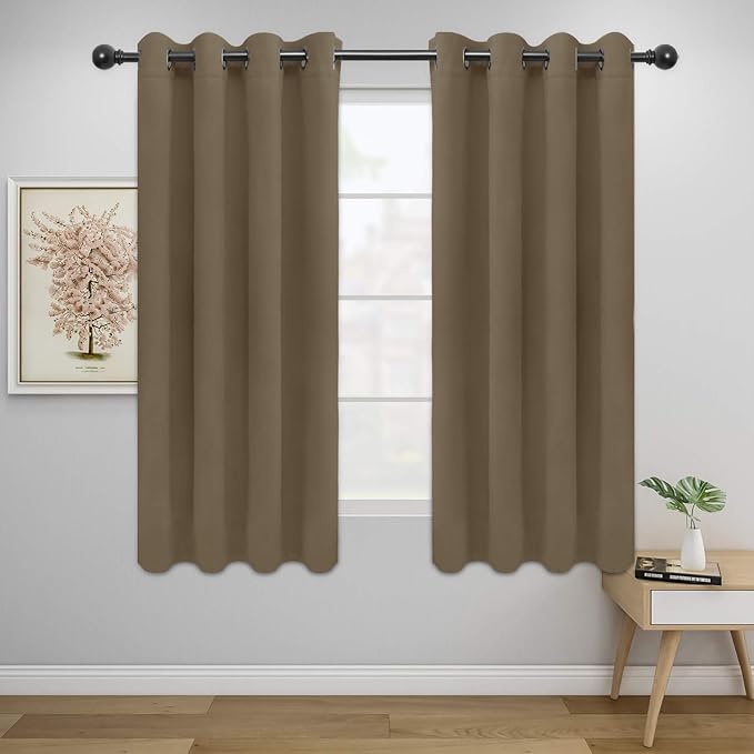 Easy-Going Blackout Curtains for Bedroom, Solid Thermal Insulated Grommet and Noise Reduction Window Drapes, Room Darkening Curtains for Living Room, 2 Panels (52x63 in,Natural)