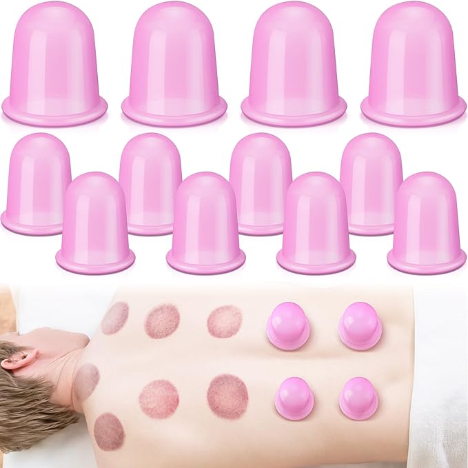 TrelaCo 12 Pcs 2 Size Cupping Therapy Set Silicone Anti Cellulite Cupping Kit for Massage Therapy Cupping Therapy Set Vacuum Suction Cup for Arthritis Relief, Pain Reduction Adults Home Use (Purple)